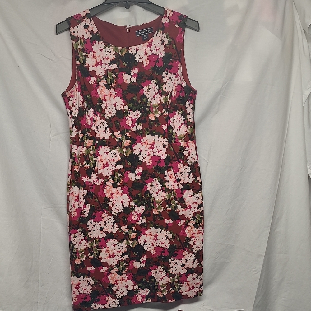 Lands' End Pink Floral Sheath Dress with Berry Accents